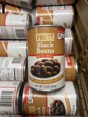 Close up of a can of black beans in the Stocked and Reddie pantry