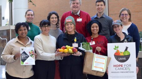 In this photo are a few of the contributors to the Hope for Cancer Produce Prescription initiative. The project is a collaboration between the University of Arkansas for Medical Sciences (UAMS) Fay W. Boozman College of Public Health Center for the Study of Obesity, UAMS Culinary Medicine program and clinical oncology social workers.